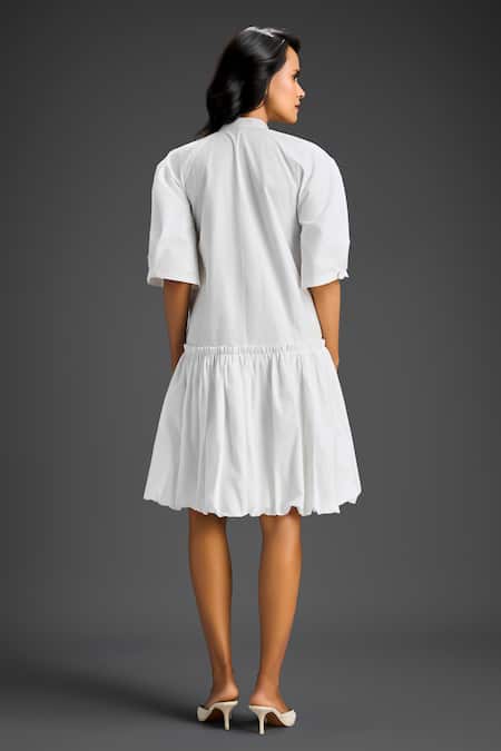 Shop Deepika Arora White Cotton Mandarin Collar Designer Dress at Aza Fashions Shop_Deepika Arora_White Cotton Mandarin Collar Designer Dress _at_Aza_Fashions