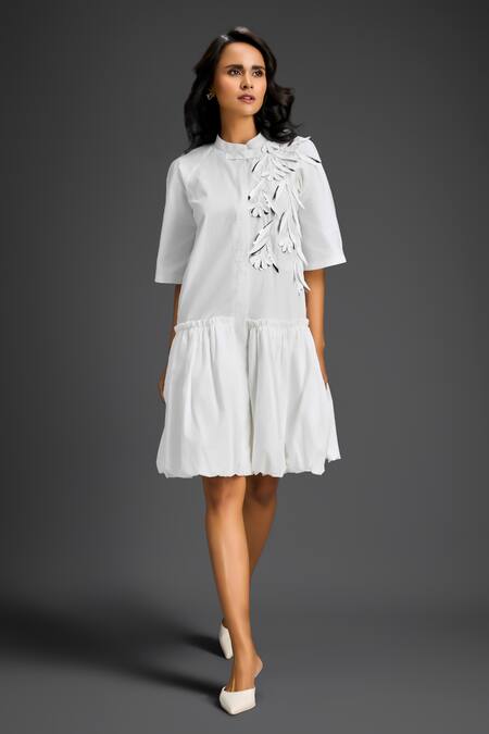 Deepika Arora White Cotton Mandarin Collar Designer Dress Online at Aza Fashions Deepika Arora_White Cotton Mandarin Collar Designer Dress _Online_at_Aza_Fashions