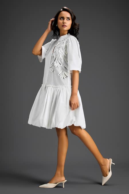 Buy Deepika Arora White Cotton Mandarin Collar Designer Dress Online at Aza Fashions Buy_Deepika Arora_White Cotton Mandarin Collar Designer Dress _Online_at_Aza_Fashions