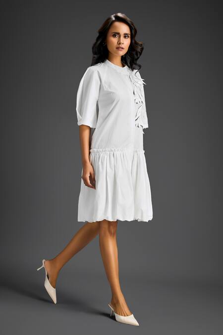 Shop Deepika Arora White Cotton Mandarin Collar Designer Dress Online at Aza Fashions Shop_Deepika Arora_White Cotton Mandarin Collar Designer Dress _Online_at_Aza_Fashions