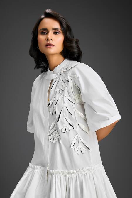 Buy Deepika Arora White Cotton Mandarin Collar Designer Dress Buy_Deepika Arora_White Cotton Mandarin Collar Designer Dress