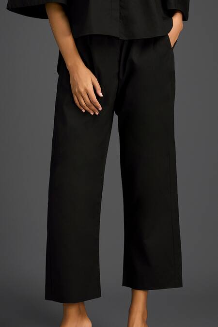 Deepika Arora_Black Cotton Embroidery Mandarin Collar Designer Shirt And Pant Set _at_Aza_Fashions