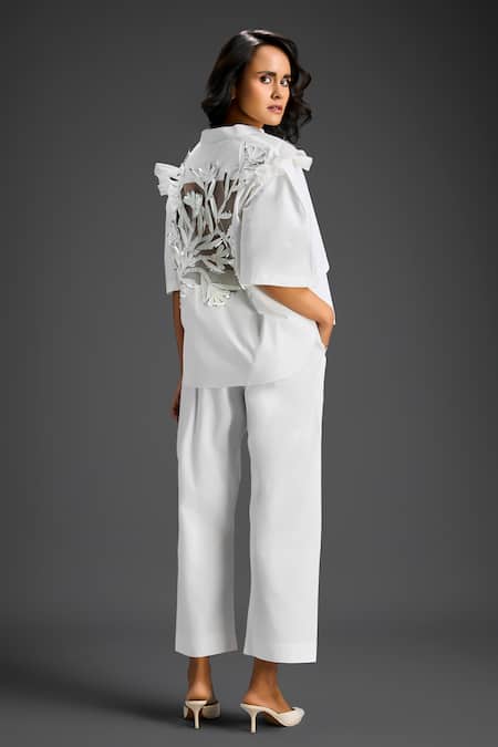 Deepika Arora Designer White Cotton Shirt & Pant Set 