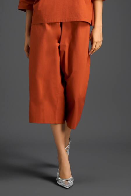 Buy_Deepika Arora_Orange Cotton Bows Mandarin Collar Designer Top And Pant Set 