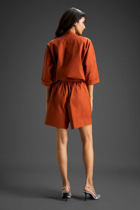 Deepika Arora Orange Cotton Designer Top & Shorts Set 