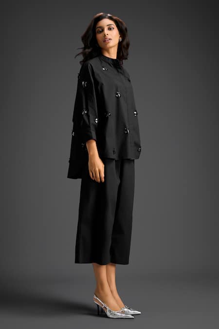 Buy_Deepika Arora_Black Cotton Collared Designer Shirt And Pant Set 