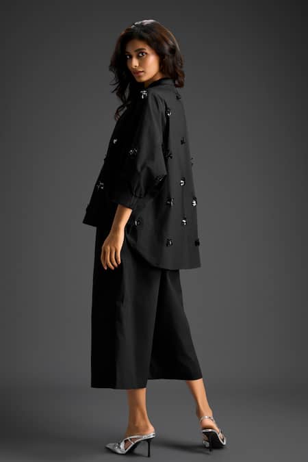 Shop_Deepika Arora_Black Cotton Collared Designer Shirt And Pant Set 