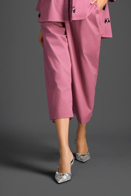 Deepika Arora_Pink Cotton Embroidery Collared Designer Shirt And Pant Set _Online_at_Aza_Fashions