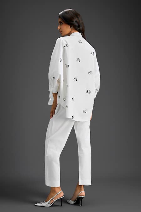 Deepika Arora Designer White Cotton Shirt & Pant Set 