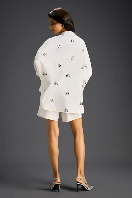 Deepika Arora Designer White Embroidered Shirt & Shorts Set 