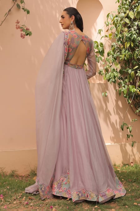 Label Astha Chhabra Lilac Crushed Silk Organza Anarkali Set 