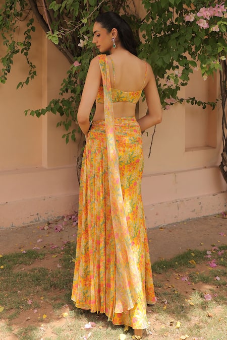 Label Astha Chhabra Designer Yellow Pre-Draped Saree & Blouse 