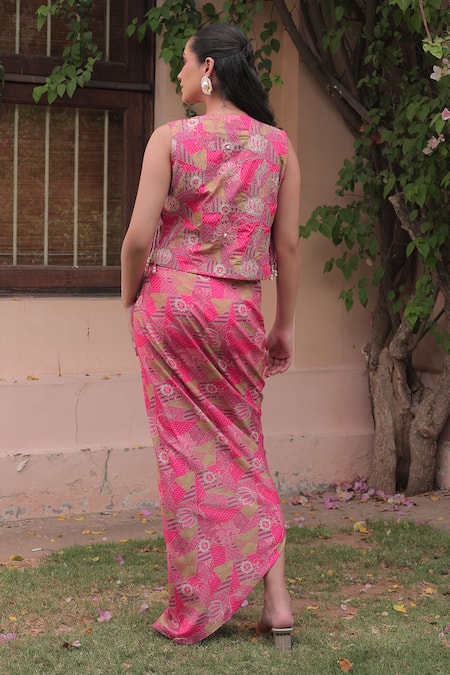 Label Astha Chhabra Hot Pink Designer Jacket & Skirt Set 