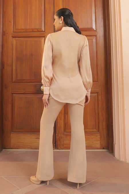 Label Astha Chhabra Taupe Mixed Embroidered Shirt & Pant Set 