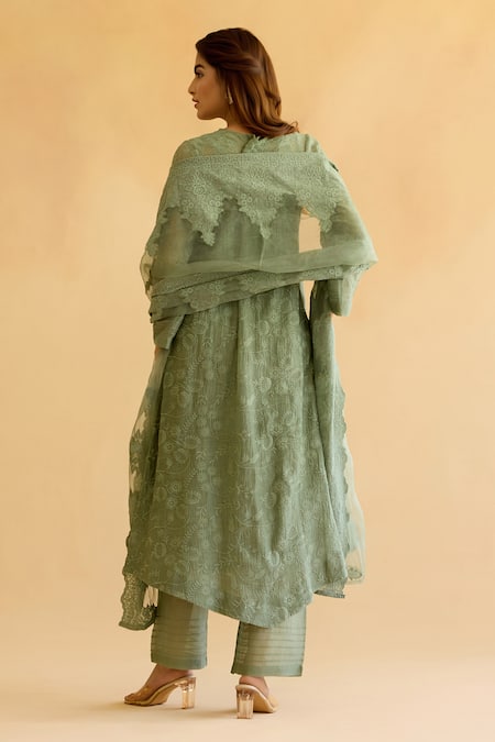 Naaz By Noor Muted Green Embroidered Kurta Set 