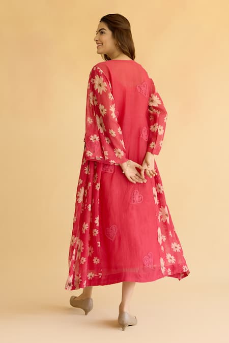 Naaz By Noor Pink Chanderi Embroidery Round Neck Floral Dress Online at Aza Fashions Naaz By Noor_Pink Chanderi Embroidery Round Neck Floral Dress _Online_at_Aza_Fashions