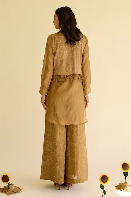 Naaz By Noor Olive Chanderi Shirt Tunic & Pant Set