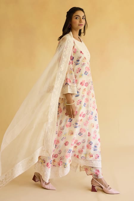 Naaz By Noor Multi Color Chanderi, Cotton, Organza Embroidery Floral Printed Kurta Pant Set 