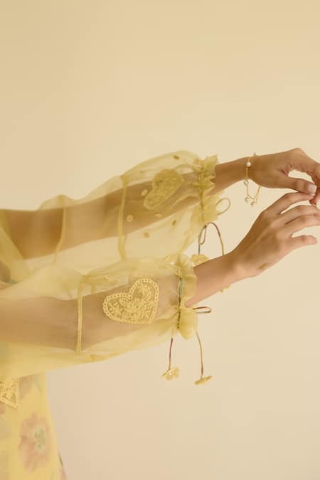 Naaz By Noor Yellow Chanderi, Organza, Cotton Embroidery Round Neck Printed Kurta And Pant Set Online at Aza Fashions Naaz By Noor_Yellow Chanderi, Organza, Cotton Embroidery Round Neck Printed Kurta And Pant Set _Online_at_Aza_Fashions