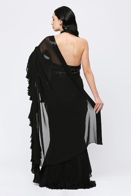 Neha Mehra Designer Black Ruffled Saree 