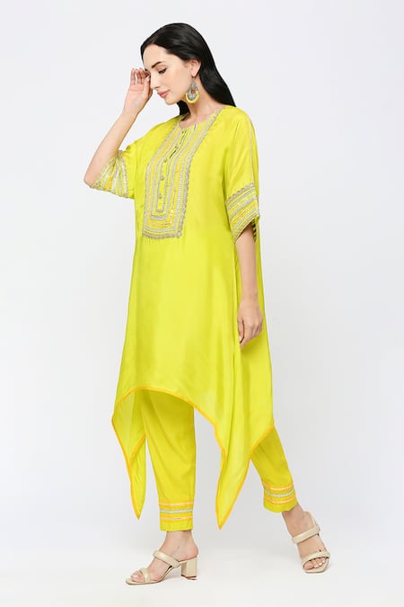 Neha Mehra Designer Yellow Silk Cotton Kaftan Set 