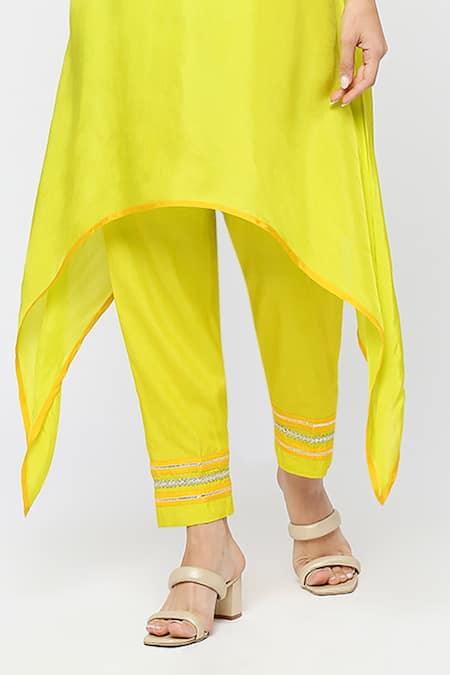 Neha Mehra_Yellow Silk, Cotton Sequins, Embroidery Round Neck Designer Kaftan Set _Online_at_Aza_Fashions