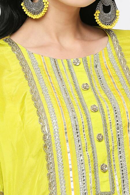 Neha Mehra_Yellow Silk, Cotton Sequins, Embroidery Round Neck Designer Kaftan Set _at_Aza_Fashions