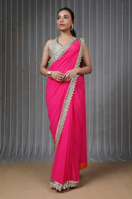 Neha Mehra Designer Hot Pink Georgette Saree 