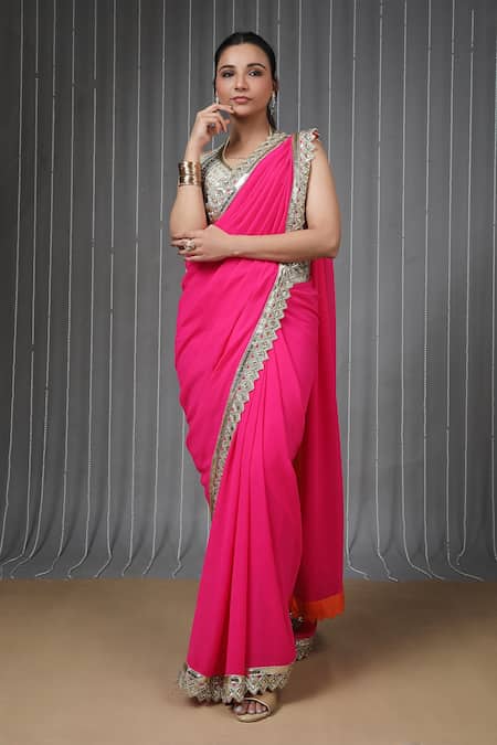 Neha Mehra Pink Georgette Embroidery Designer Hot Saree