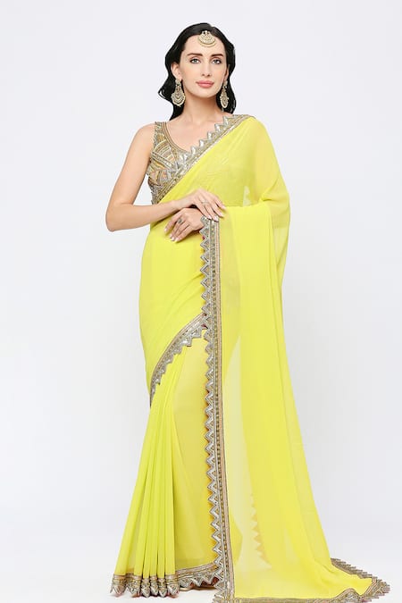 Neha Mehra Yellow Georgette Sequins Designer Saree 