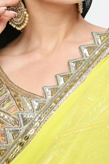 Buy_Neha Mehra_Yellow Georgette Sequins Designer Saree_Online_at_Aza_Fashions