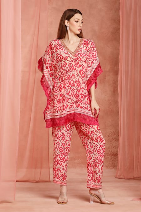 Neha Mehra Designer Red Kaftan & Pant Set 