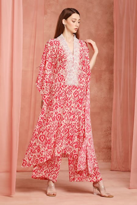 Neha Mehra Red Printed Kaftan & Pant Set 