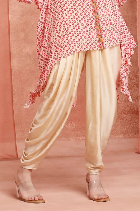 Buy_Neha Mehra_Red Crepe Round Neck Printed Kaftan And Dhoti Pant Set 