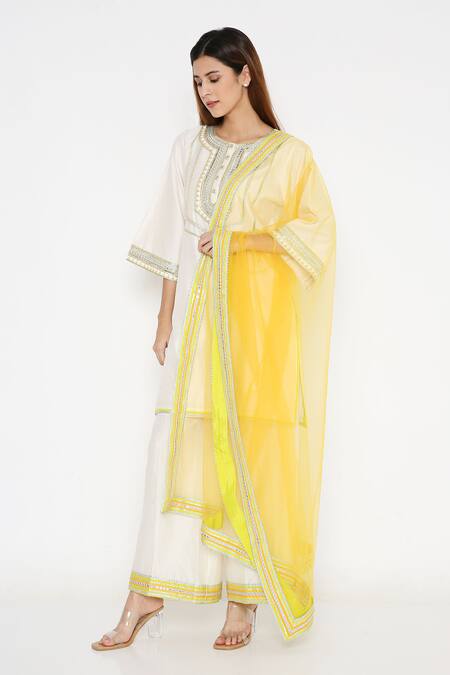 Neha Mehra_White Chanderi Embroidery Round Neck Kurta Pant Set _Online_at_Aza_Fashions