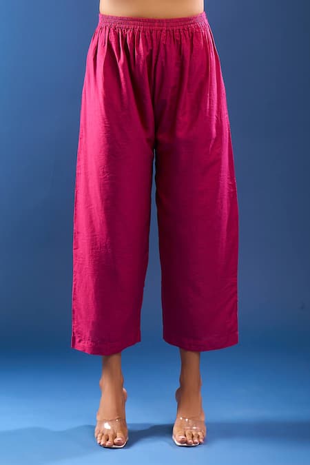 Samyukta Singhania_Purple Chanderi Cotton Embroidery, Cut Work Round Neck Chikankari Kurta Set _Online_at_Aza_Fashions