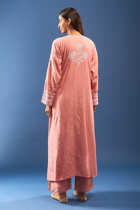 Samyukta Singhania Peach Chikankari Kurta Set 