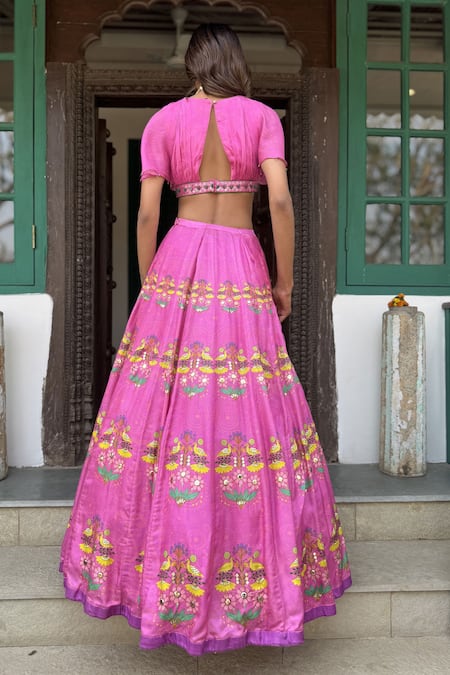 Basil Leaf Fuchsia Embroidered Lehenga Set 