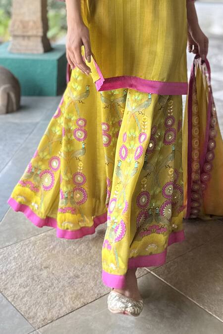 Shop_Basil Leaf_Pink Chiffon Sequins, Embroidery Round Neck Designer Kurta Sharara Dupatta Set _Online_at_Aza_Fashions