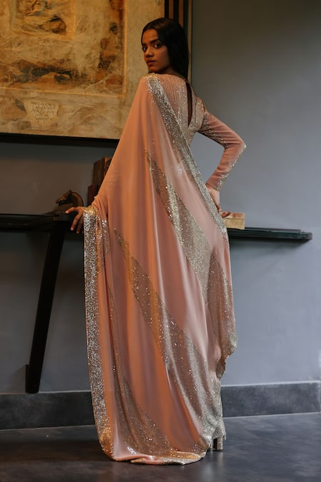 House Of Kotwara Vintage Rose Georgette Art Deco Saree Set 