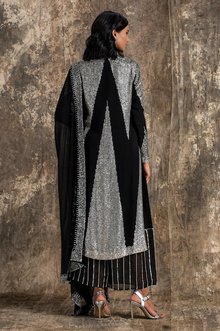 House Of Kotwara Black Georgette Art Deco Kurta Set 