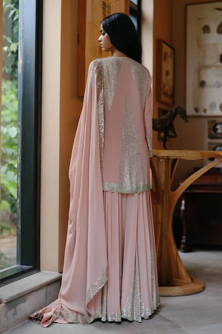 House Of Kotwara Vintage Rose Georgette Kurta Sharara Set 