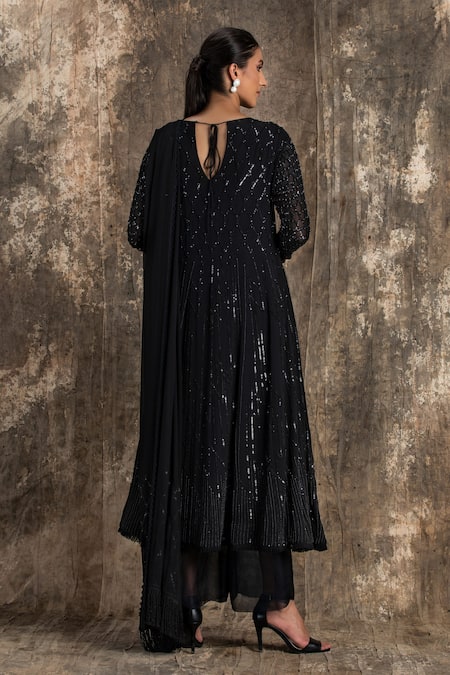 House Of Kotwara Black Georgette Barq Choga Kurta Set 