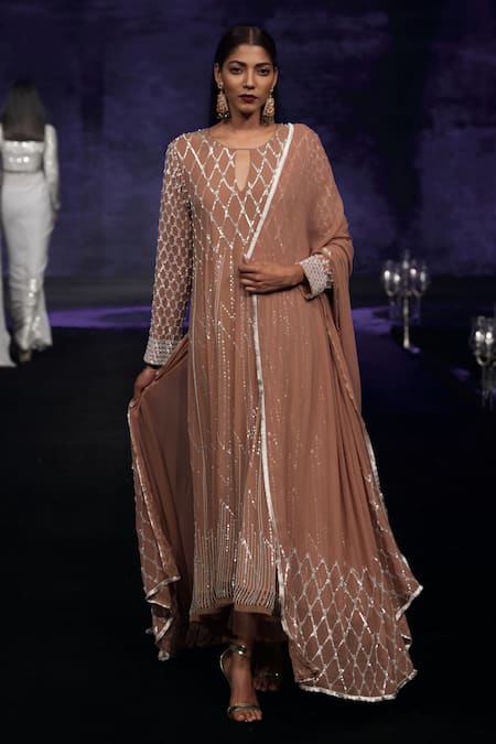 House Of Kotwara Marsala Pink Georgette Choga Kurta Set 