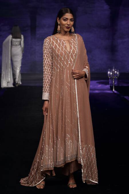 Buy_House Of Kotwara_Pink Georgette, Cotton, Silk Organza, Cambric Sequins, Marsala Choga Kurta Set _Online_at_Aza_Fashions