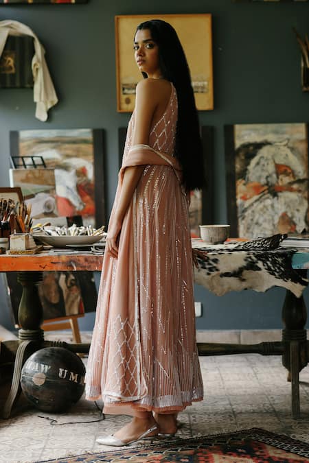 House Of Kotwara Vintage Rose Georgette Choga Kurta Set 