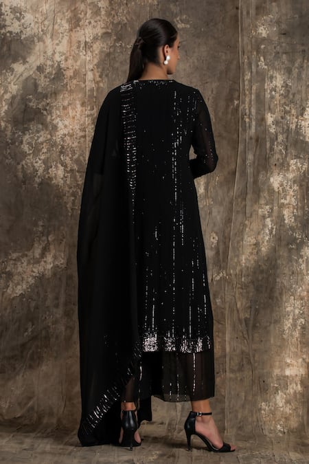 House Of Kotwara Black Georgette Barq Kurta Set 
