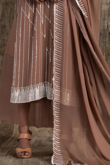 House Of Kotwara_Pink Georgette, Cotton, Silk Organza, Cambric Sequins Marsala Barq Kurta Set _Online_at_Aza_Fashions