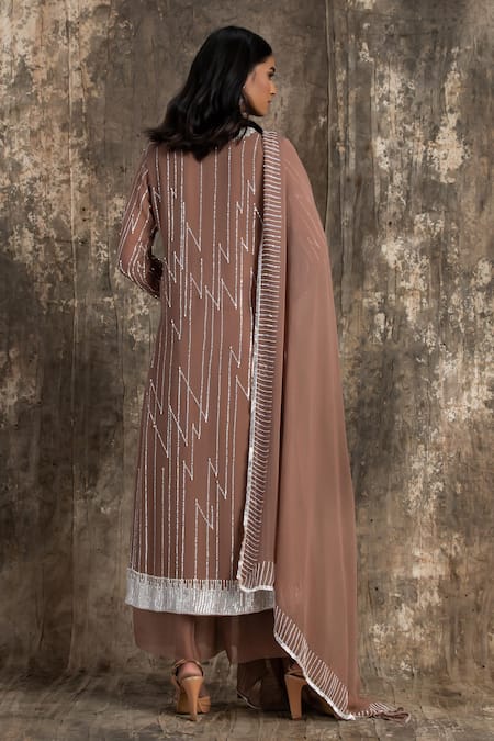 House Of Kotwara Marsala Pink Georgette Barq Kurta Set 