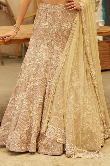 Mehul Gupta Purple Net Embroidery, Sequins Round Neck Hand Lehenga Set at Aza Fashions Mehul Gupta_Purple Net Embroidery, Sequins Round Neck Hand Lehenga Set _at_Aza_Fashions